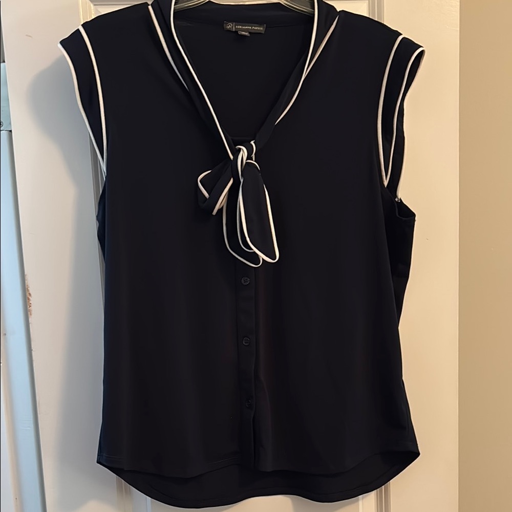 Adrianna Papell Navy Blouse with White Trim